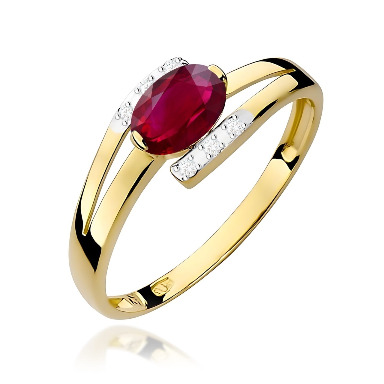 Inel Aur 9K cu Rubin 0.60 ct si Diamante Naturale 0.05 ct