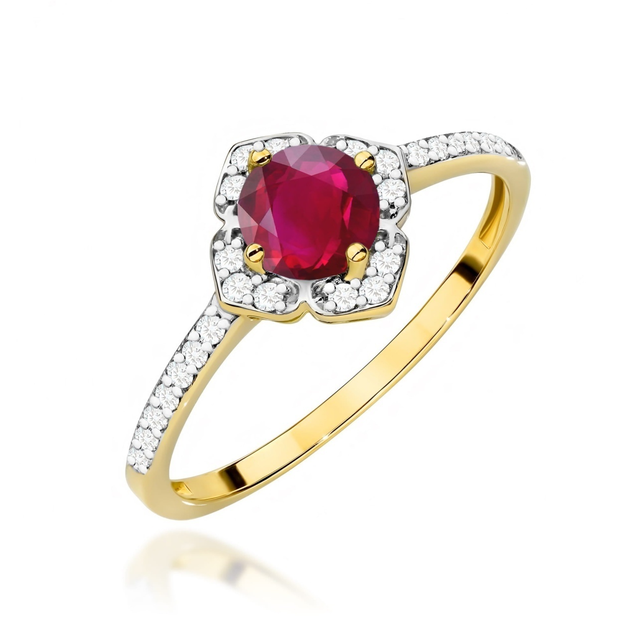 Inel Aur 9K cu Rubin 0.60 ct si Diamante Naturale 0.13 ct