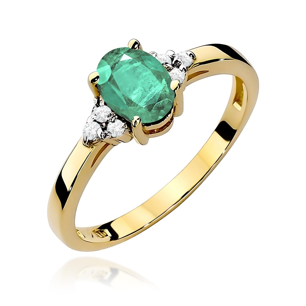 Inel Aur 9K cu Smarald 0.80 ct si Diamante Naturale 0.05 ct