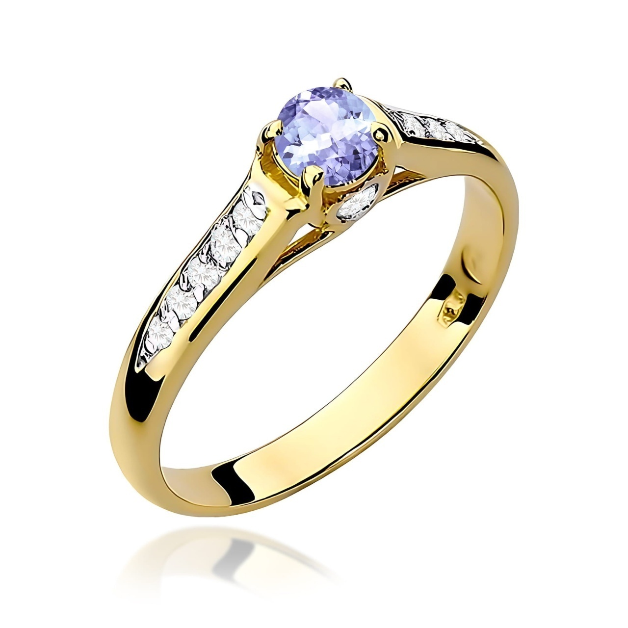 Inel Aur 9K cu Tanzanit 0.35 ct si Diamante Naturale 0.10 ct