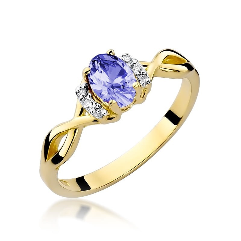 Inel Aur 9K cu Tanzanit 0.40 ct si Diamante Naturale 0.05 ct