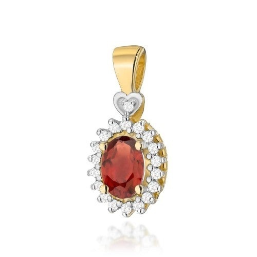 Pandantiv Aur 14K cu Granat 0.50 ct si Diamante Naturale 0.10 ct