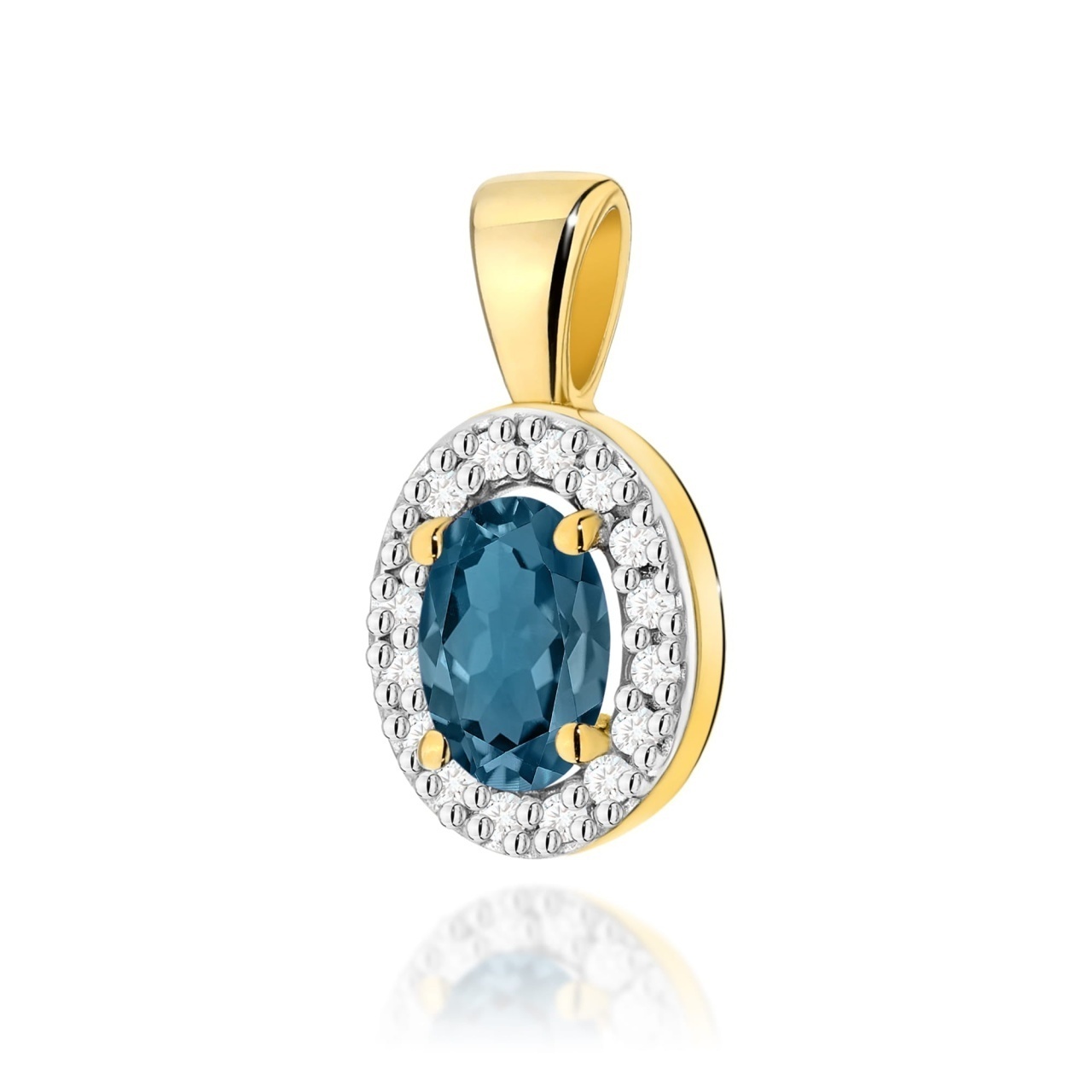 Pandantiv Aur 14K cu Topaz London Blue 0.50 ct si Diamante Naturale 0.08 ct