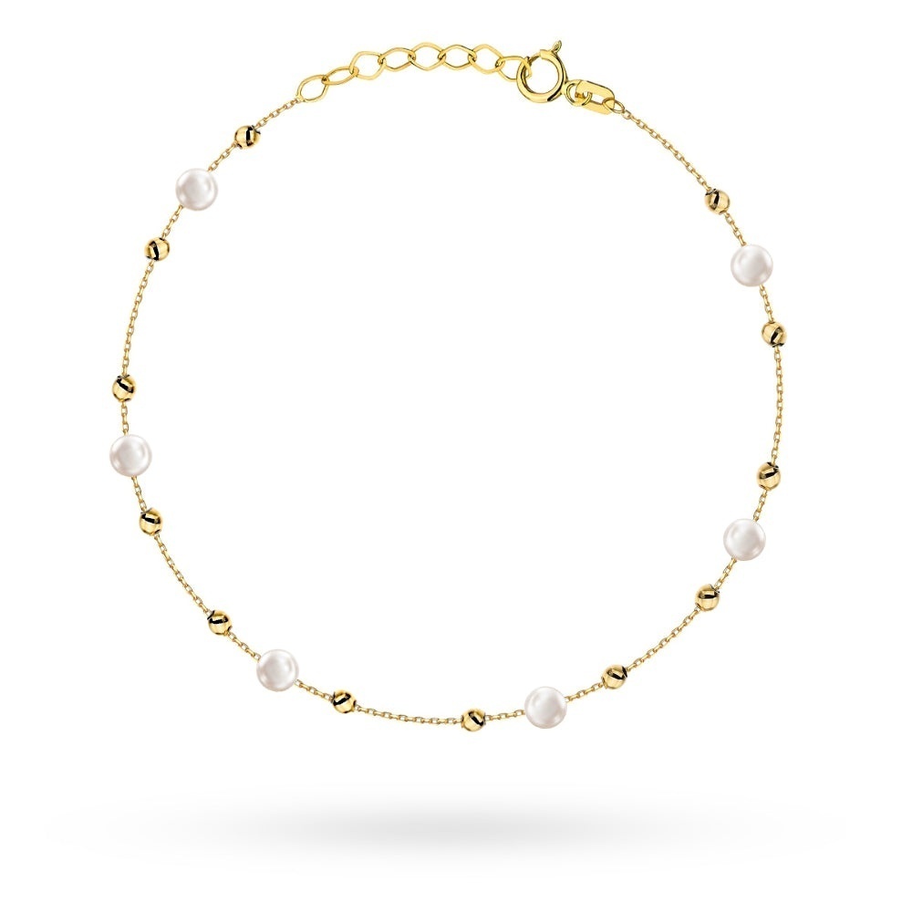 Brățară Aur 14K cu Mărgele Netede și Perle Naturale