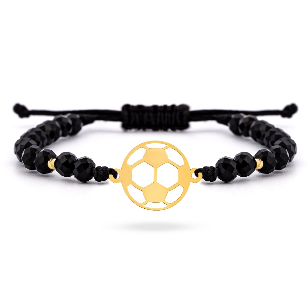 Bratara cu snur si disc minge de fotbal din aur 14k + bilute