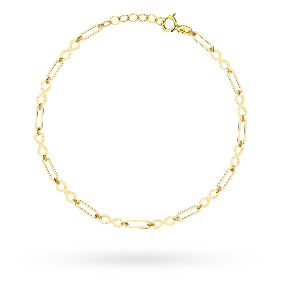 Brățară de Gleznă Aur 14K cu Zale Alungite și Semnele Infinitului