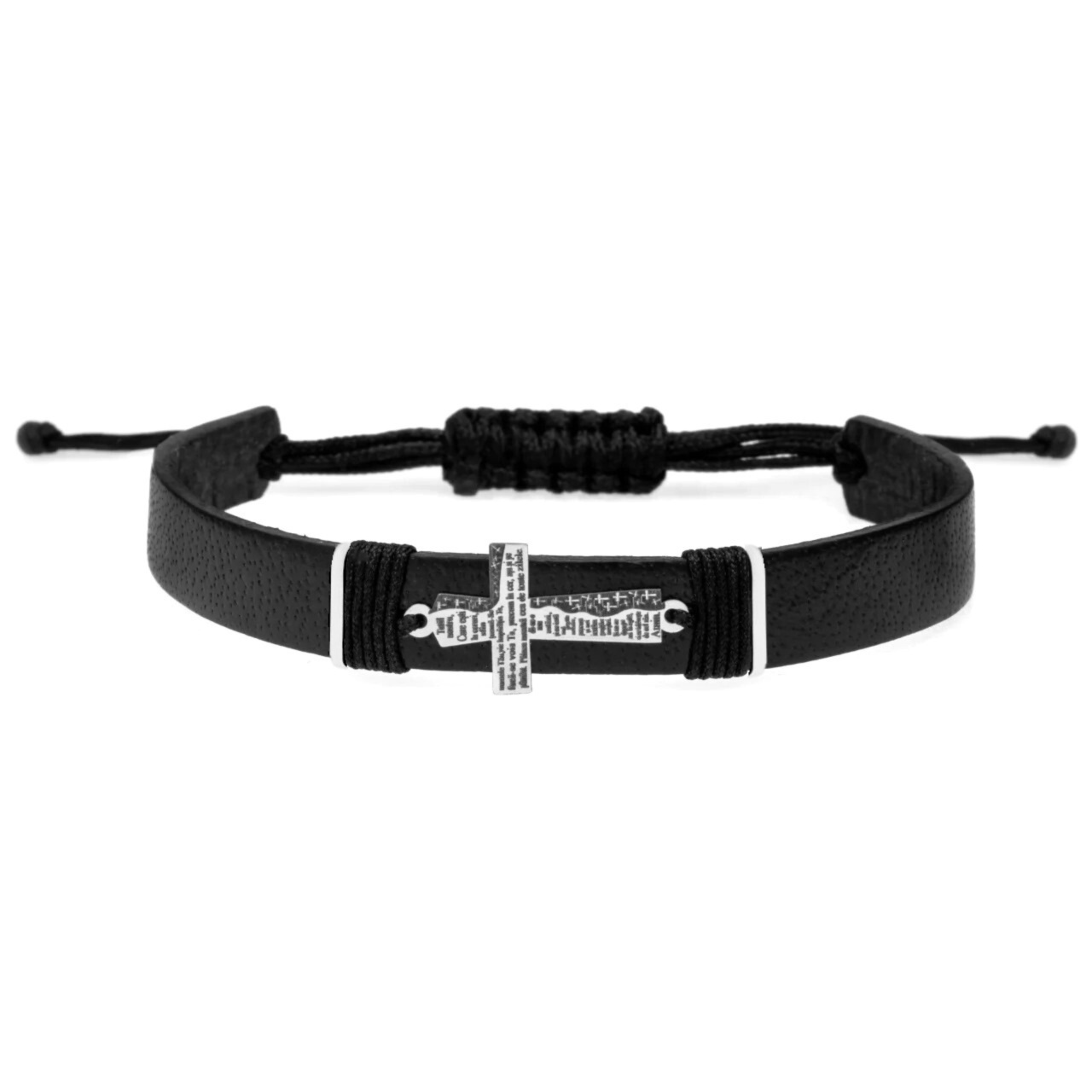 Bratara Tatăl Nostru din AUR ALB 14K si Piele Naturală