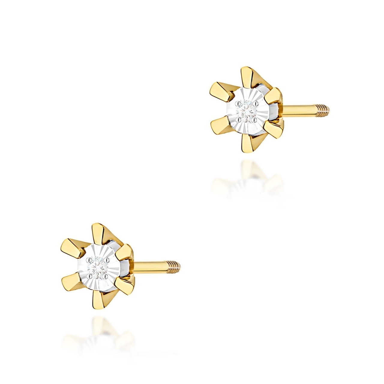 Cercei Aur 14K cu Diamant Natural 0.01 ct Filet cu Protectie
