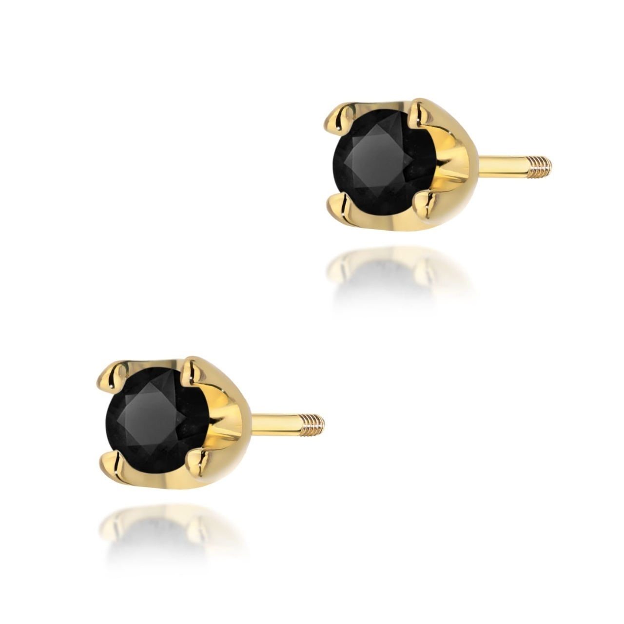 Cercei Aur 14K cu Diamant Natural Negru 0.12 ct Filet cu Protectie