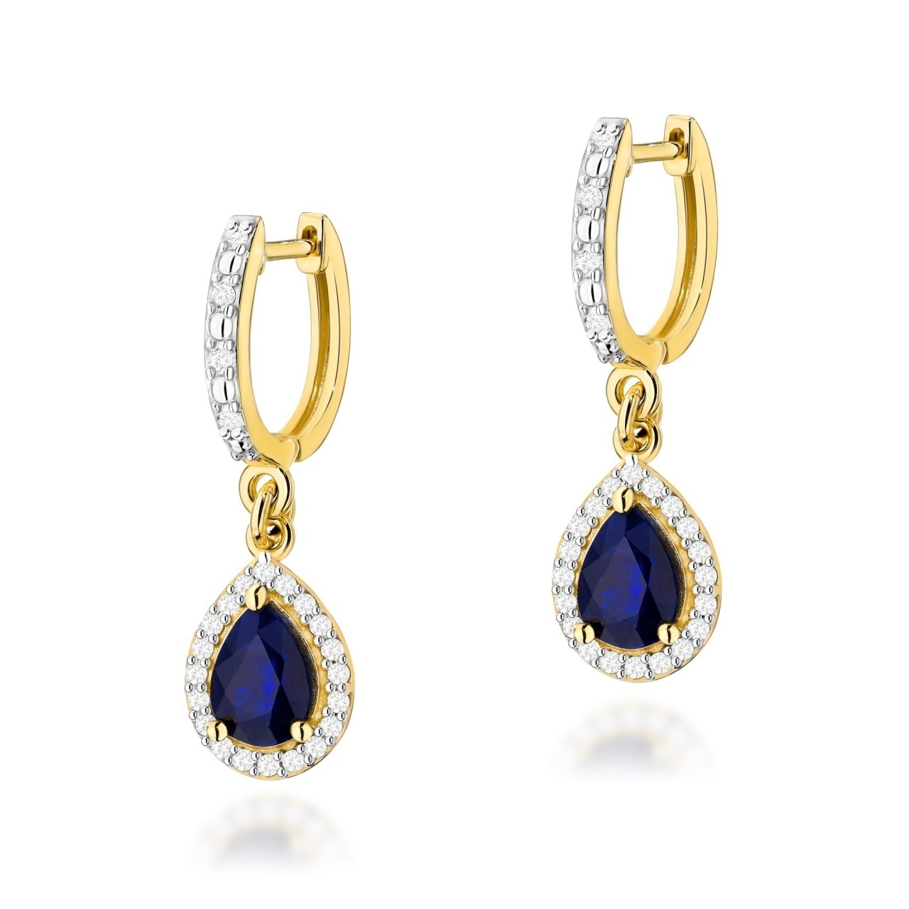 Cercei Aur 14K cu Safir 1.20 ct si Diamante Naturale 0.26 ct