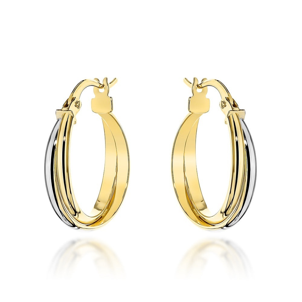 Cercei Aur 14K Rotunzi, Două Culori de Aur, Prindere Engleză