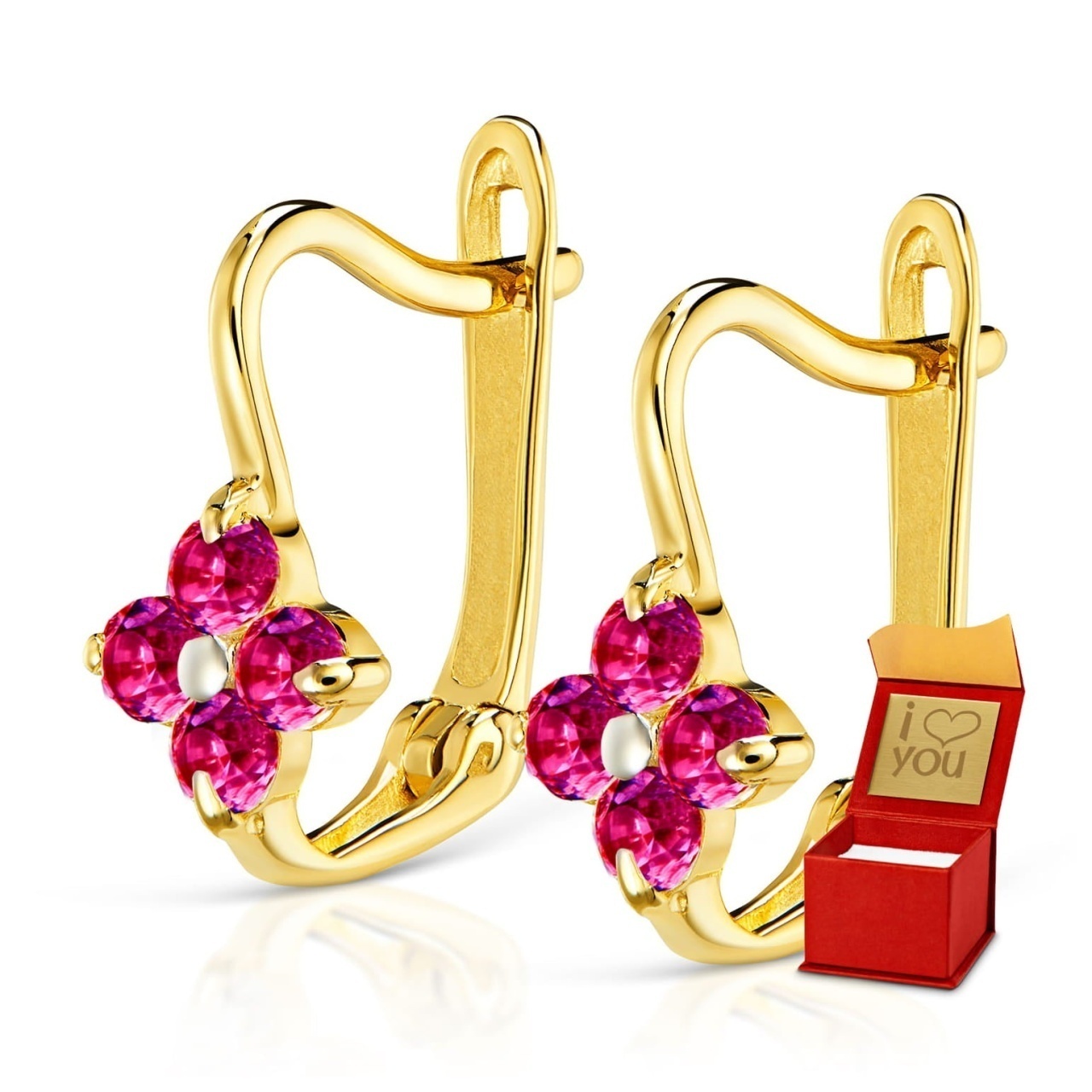 Cercei Aur 8K Mici Floricele cu Rubin 3.2375ct