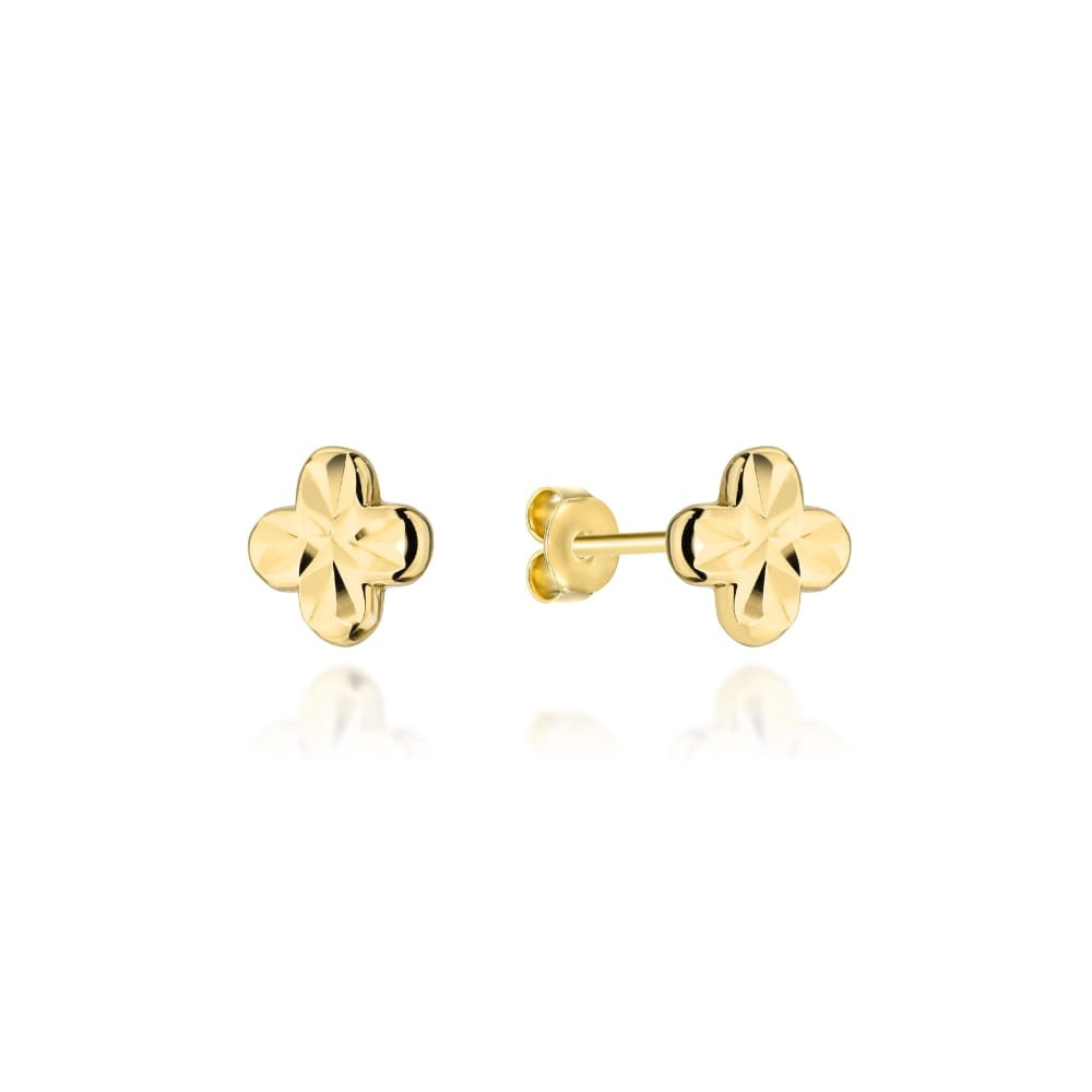 Cercei Eleganti Din Aur 14K Galben Forma Trifoi