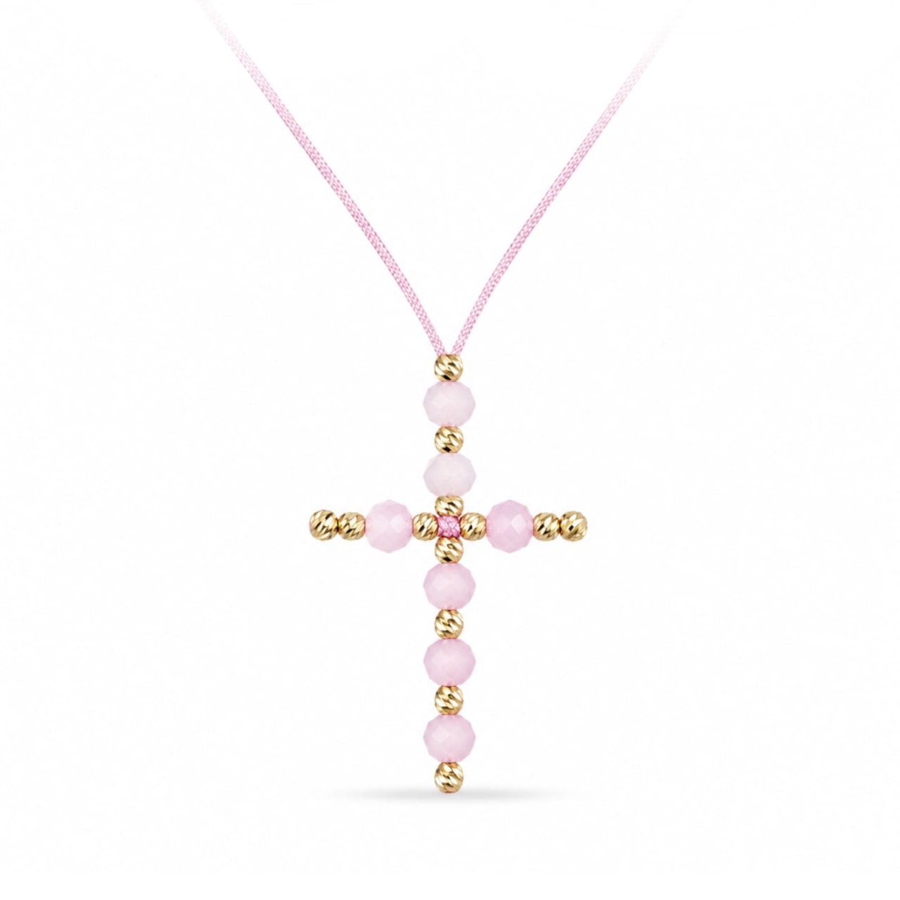 Choker Crystal Baby Pink Cross din AUR 14K