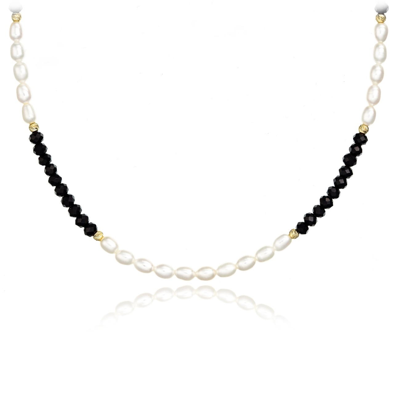 Colier Little Black cu Perle de Cultura, cristale și AUR 14K