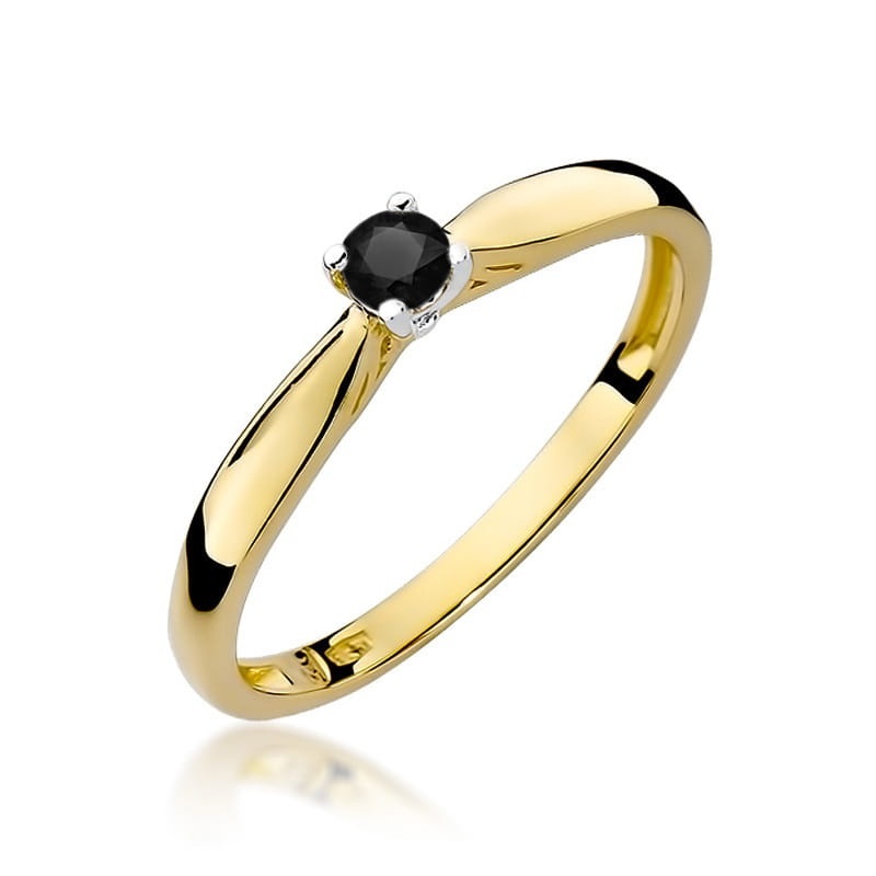 Inel Aur 14K cu Diamant Natural Negru 0.12 ct