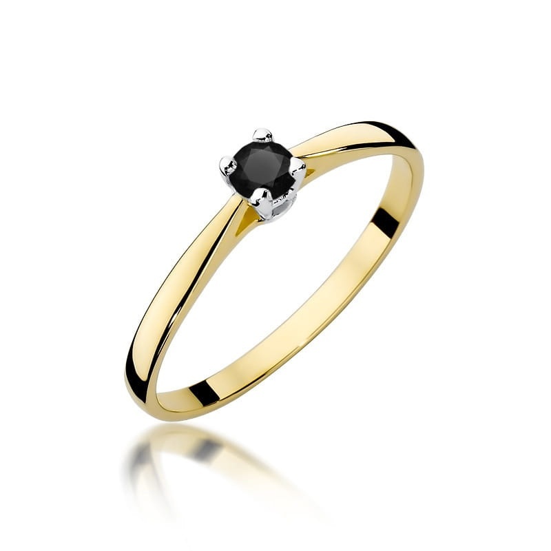 Inel Aur 14K cu Diamant Natural Negru 0.20 ct
