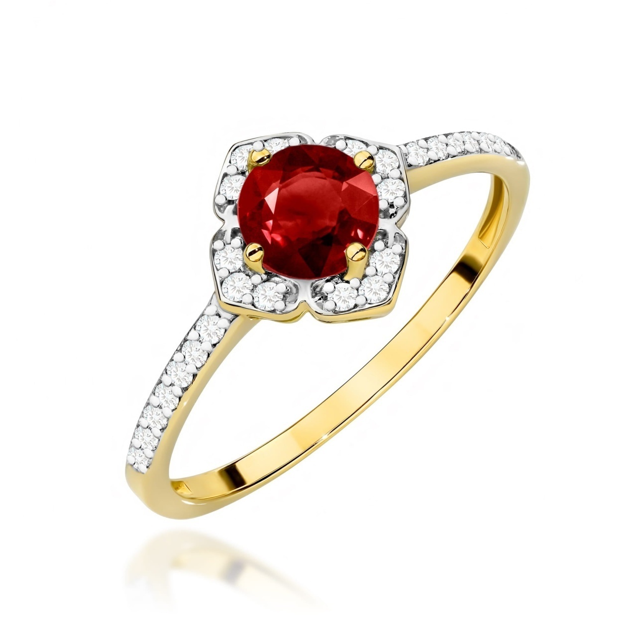 Inel Aur 14K cu Granat 0.60 ct si Diamante Naturale 0.13 ct