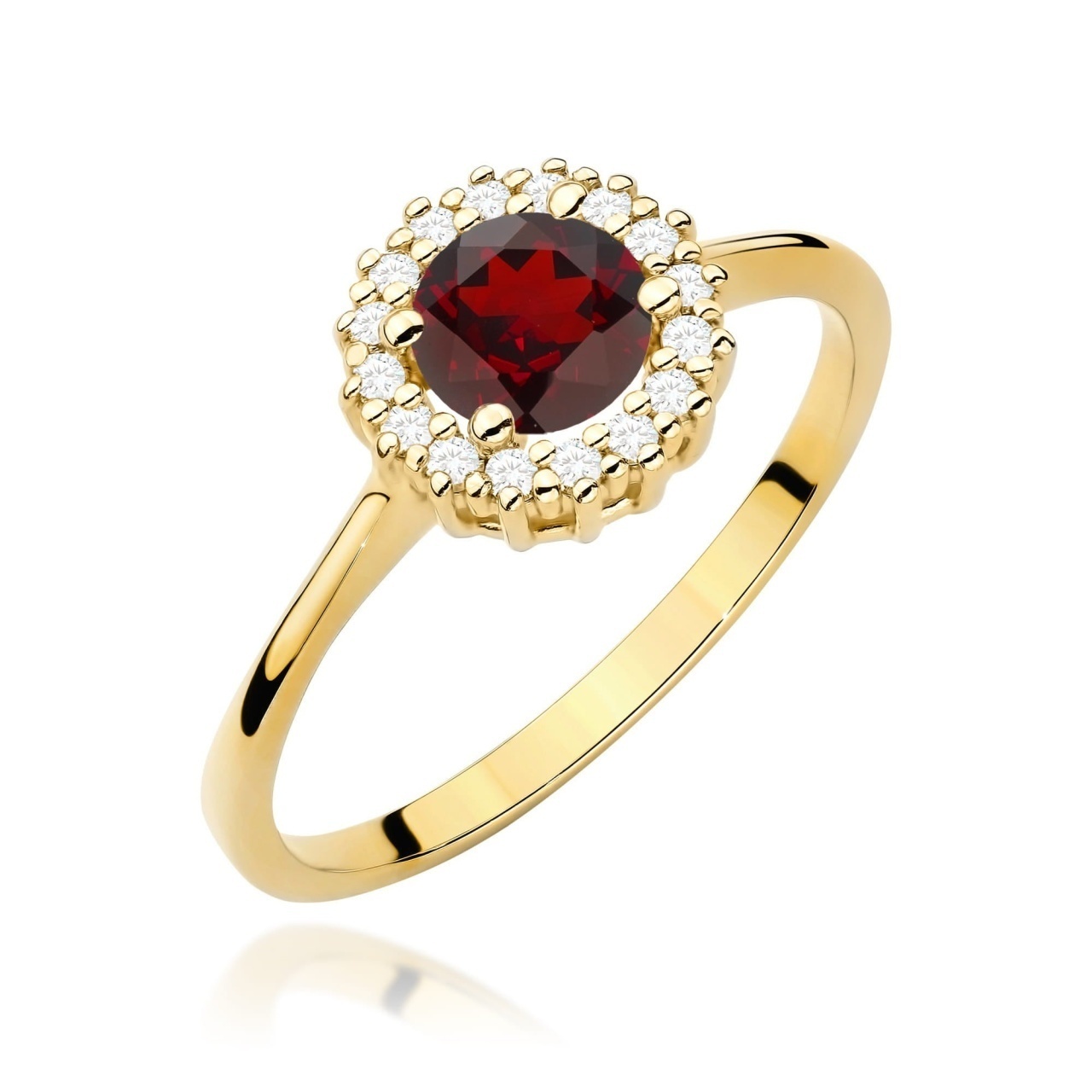 Inel Aur 14K cu Granat 0.60 ct si Diamante Naturale 0.14 ct
