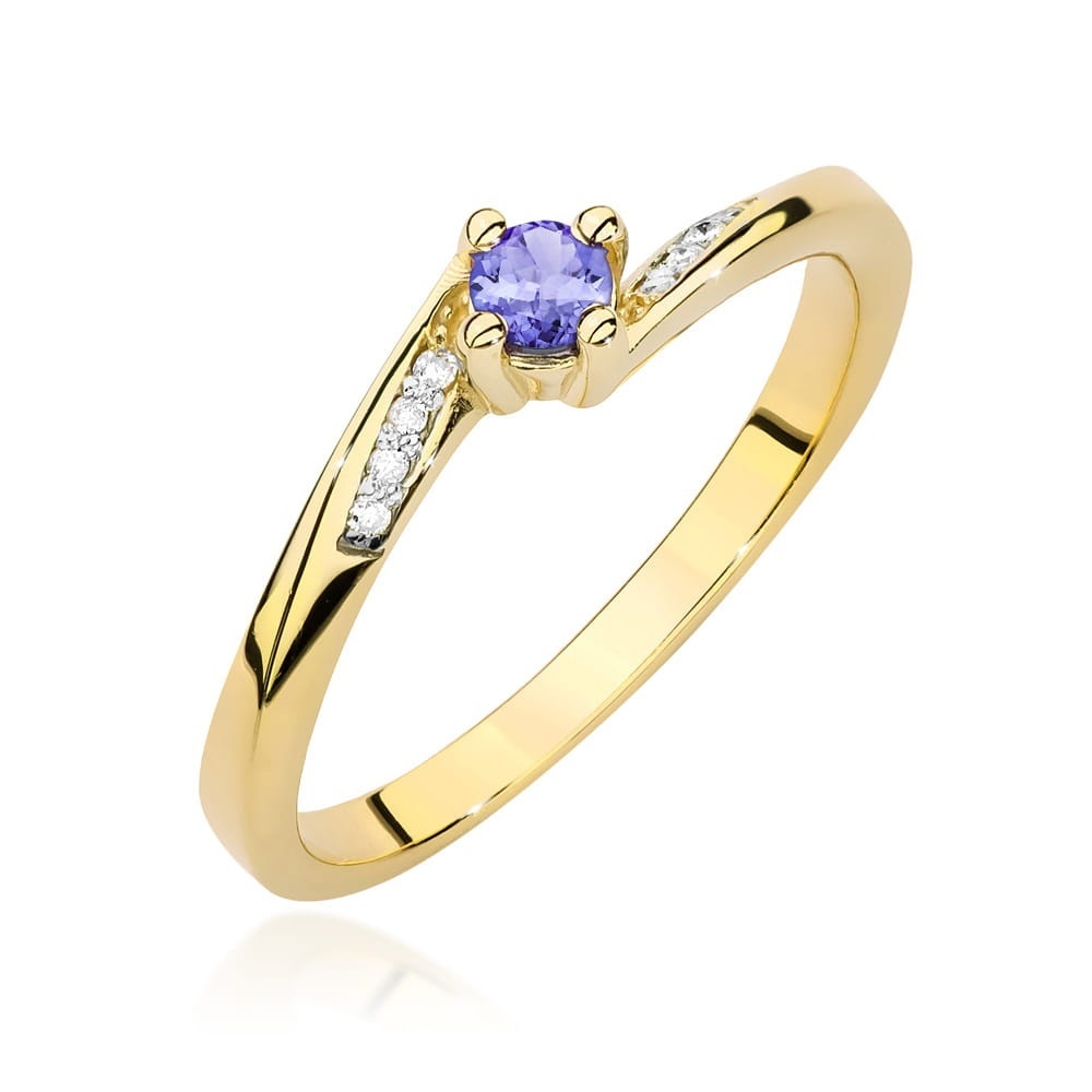 Inel Aur 14K cu Tanzanit 0.15 ct si Diamante Naturale 0.04 ct