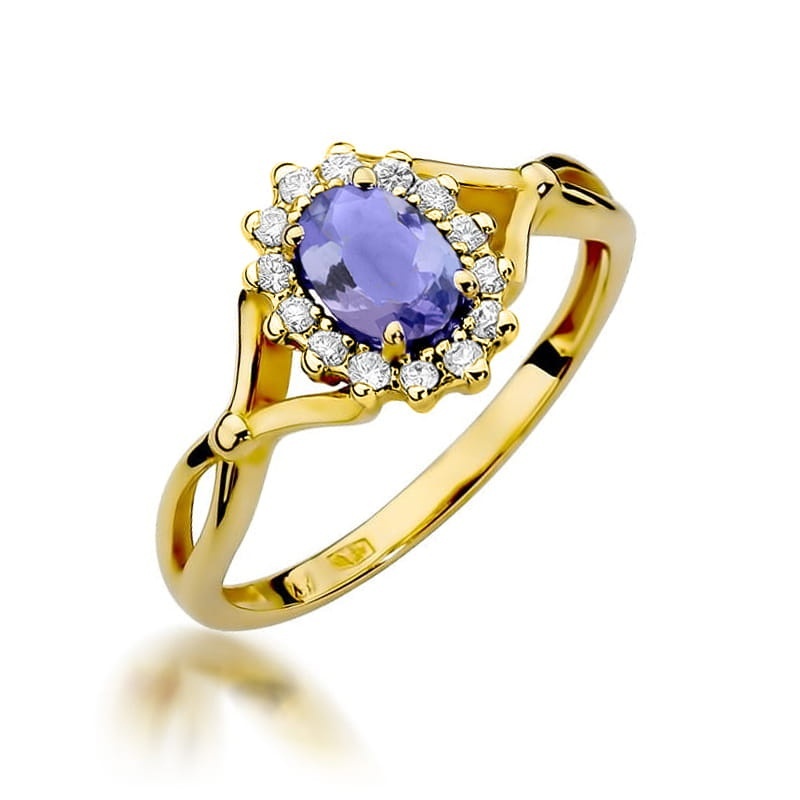 Inel Aur 14K cu Tanzanit 0.40 ct si Diamante Naturale 0.12 ct