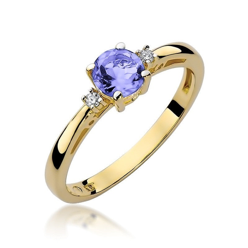 Inel Aur 14K cu Tanzanit 0.50 ct si Diamante Naturale 0.03 ct