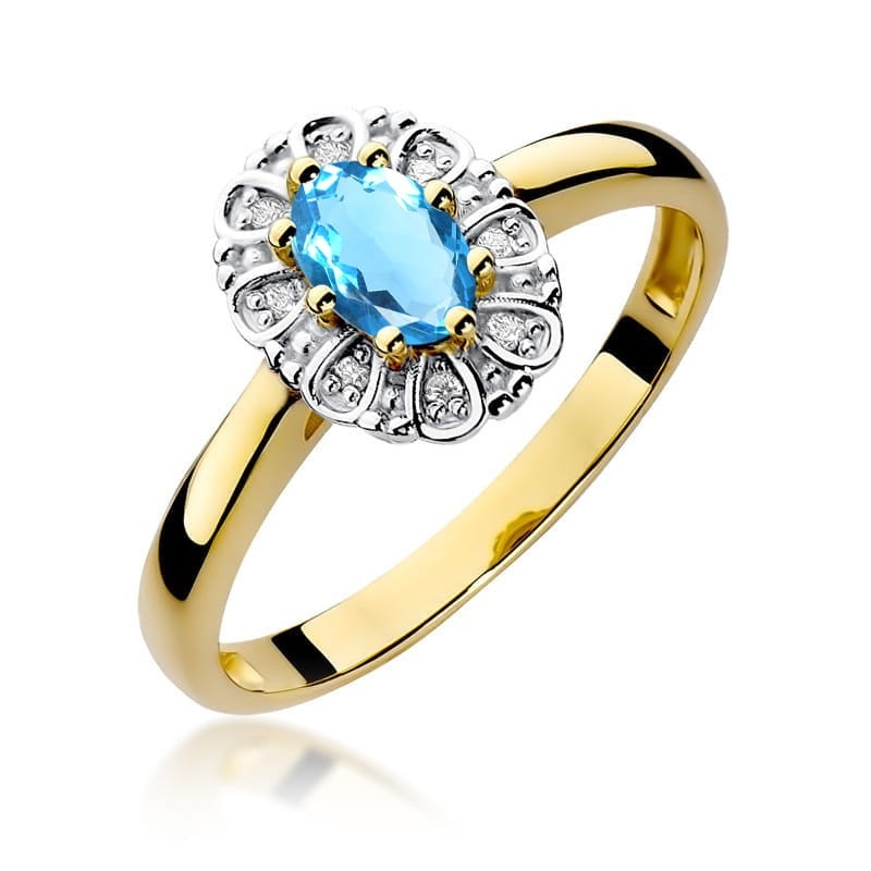 Inel Aur 14K cu Topaz London Blue 0.50 ct si Diamante Naturale 0.07 ct