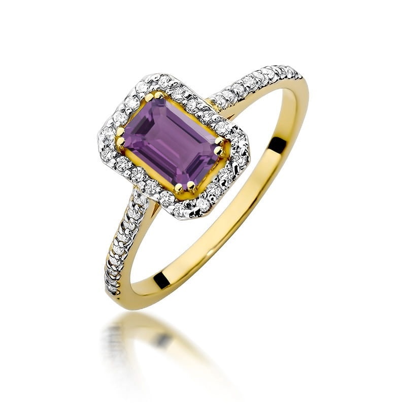 Inel Aur 9K cu Ametist 0.50 ct si Diamante Naturale 0.19 ct