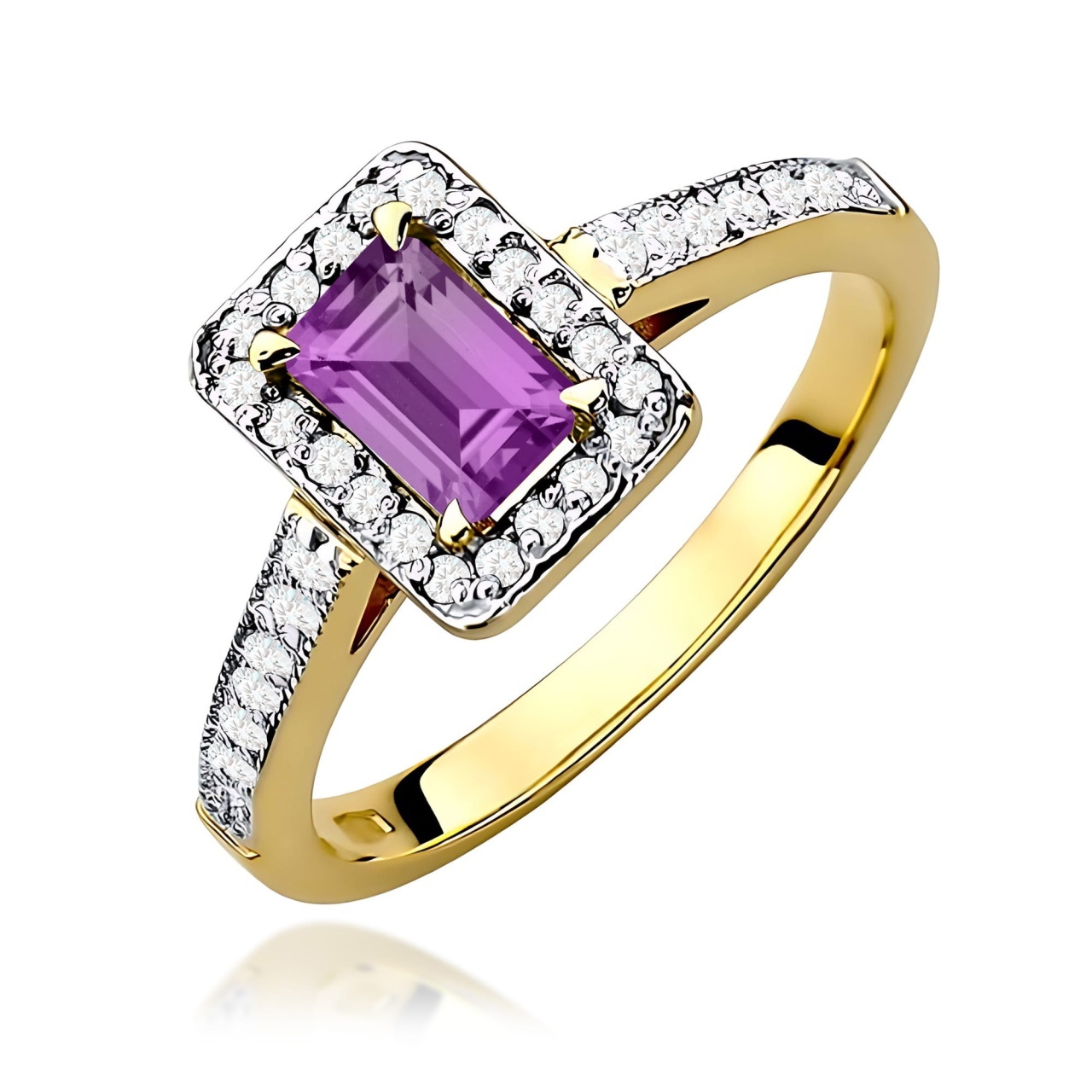 Inel Aur 9K cu Ametist 0.50 ct si Diamante Naturale 0.22 ct