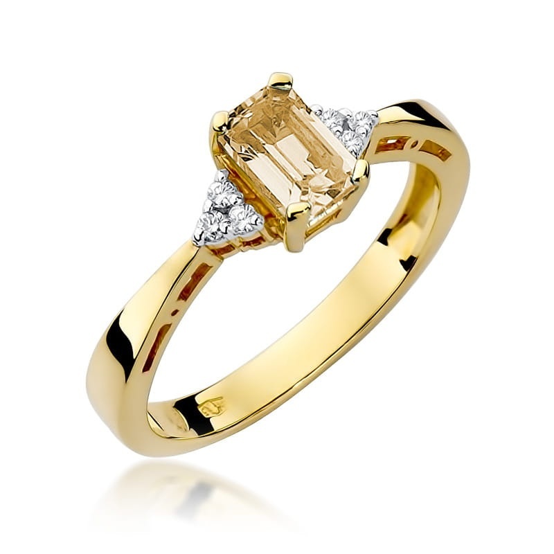 Inel Aur 9K cu Citrin 0.60 ct si Diamante Naturale 0.03 ct