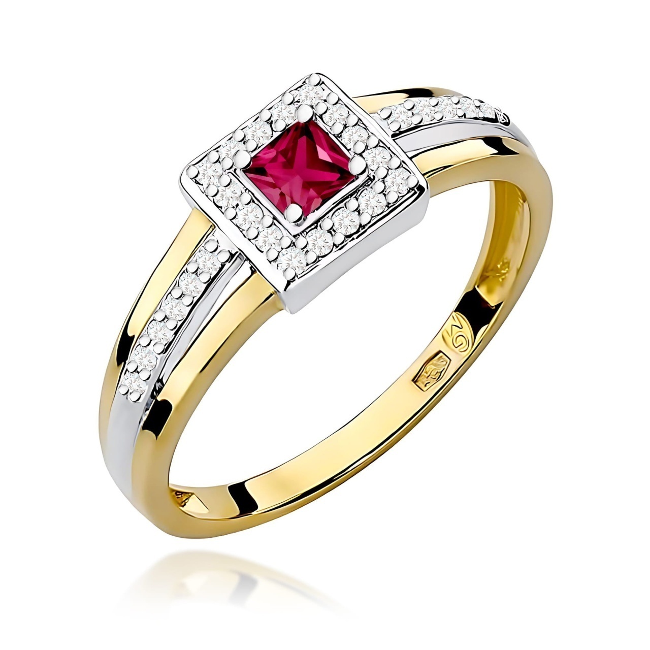 Inel Aur 9K cu Rubin 0.20 ct si Diamante Naturale 0.14 ct