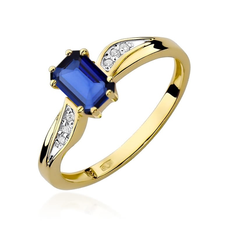 Inel Aur 9K cu Safir 0.60 ct si Diamante Naturale 0.03 ct