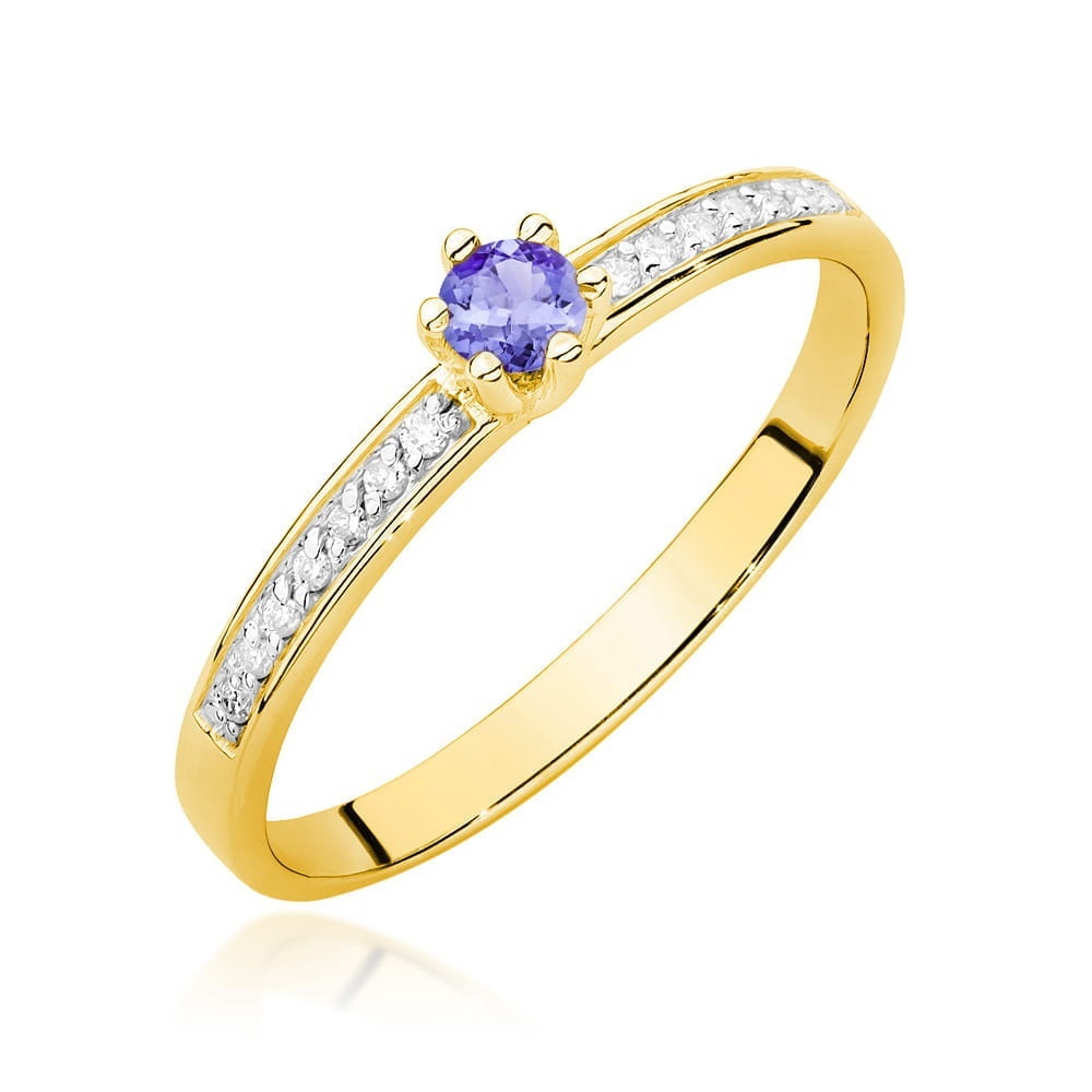 Inel Aur 9K cu Tanzanit 0.15 ct si Diamante Naturale 0.07 ct