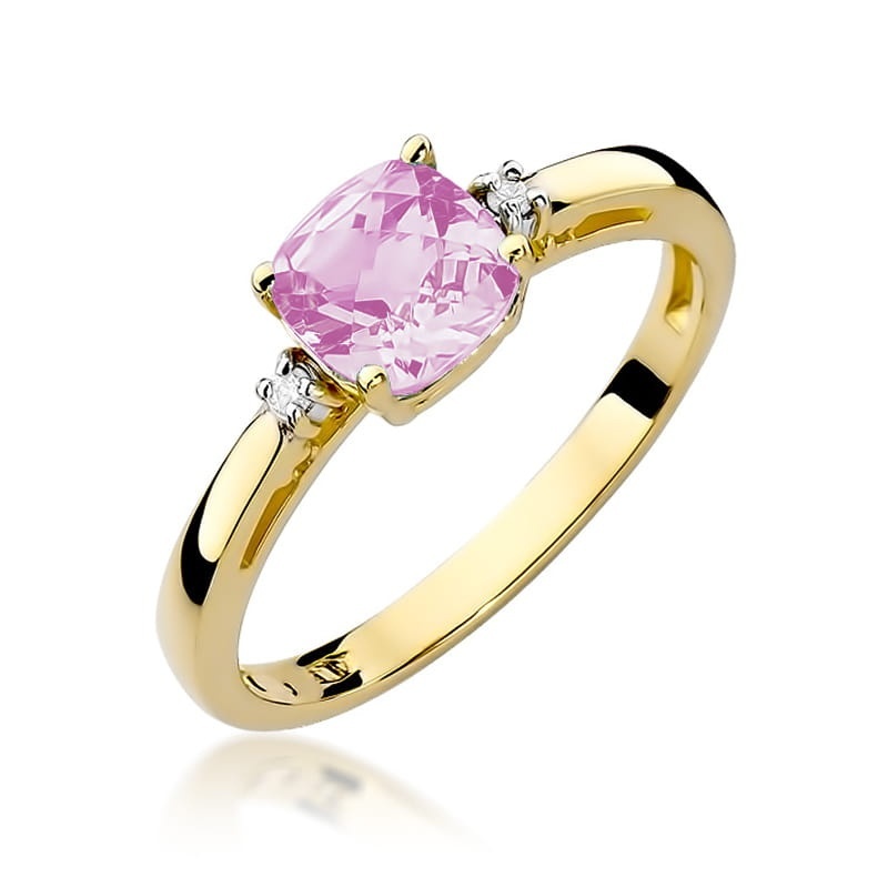 Inel Aur 9K cu Topaz Roz 1.10 ct si Diamante Naturale 0.03 ct