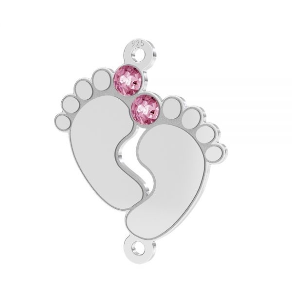 Link din argint - pentru brățară - talpite bebe Pink Crystal