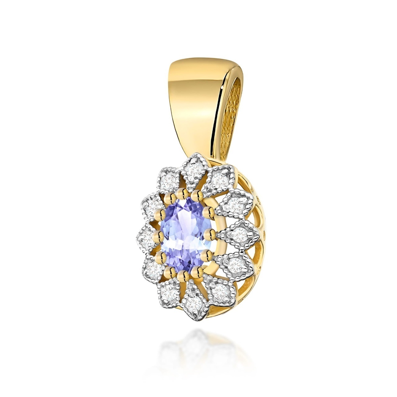 Pandantiv Aur 14K cu Tanzanit 0.40 ct si Diamante Naturale 0.10 ct
