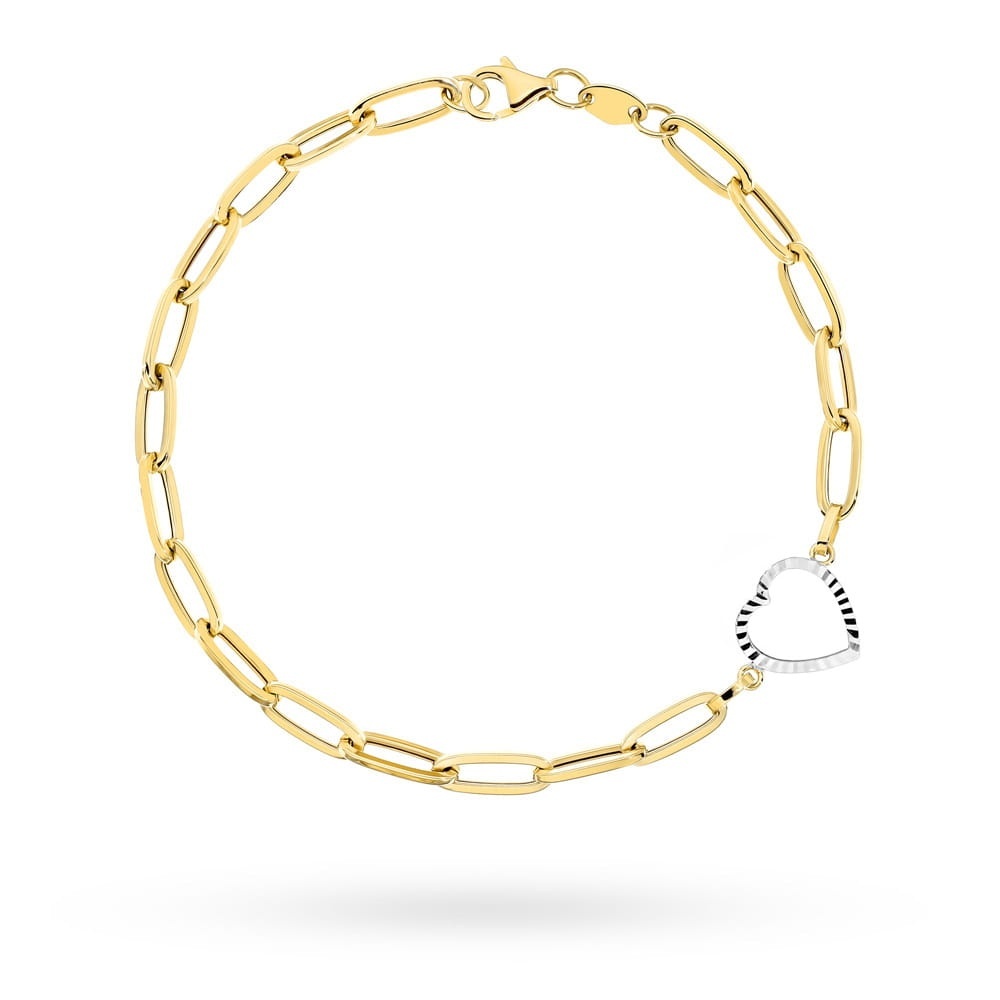 Brățară din Aur 14K cu Zale Lungi și Inimă Diamantată în Două Culori