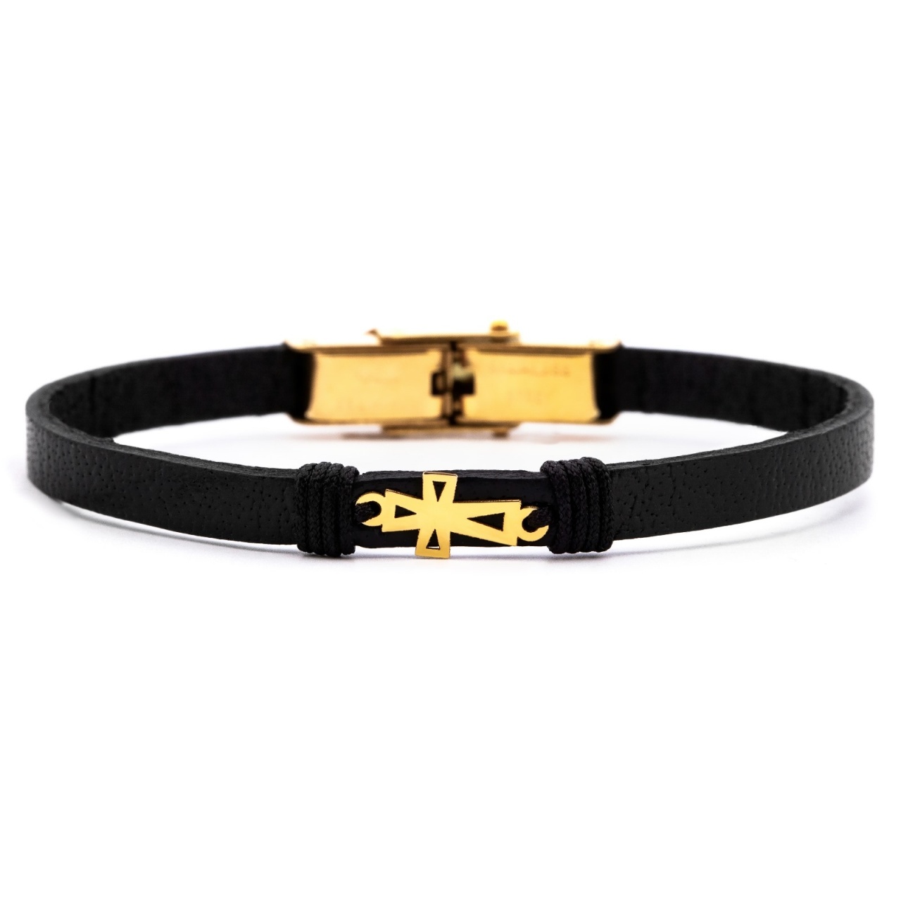 Brățară God Cross din AUR 14K și Piele Naturală