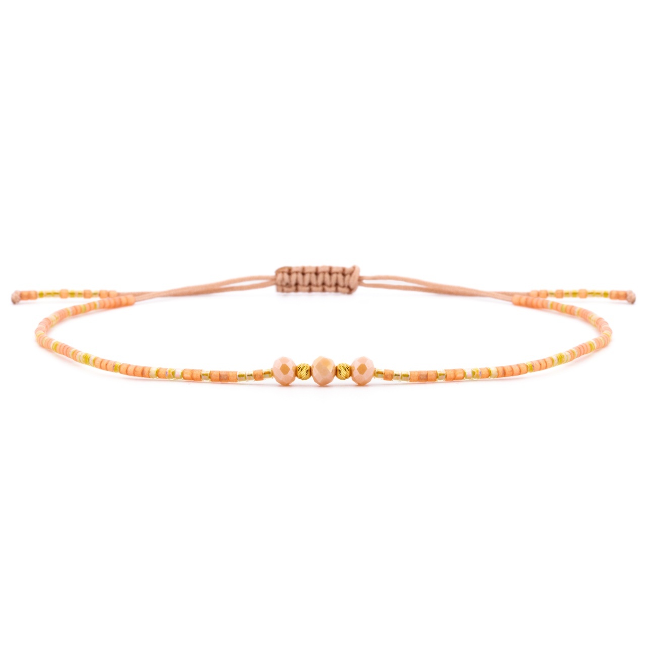 Brățara reglabila de picior Only Sand cu 2 bilute de 2,5 mm din aur 14K, cristale si Miyuki