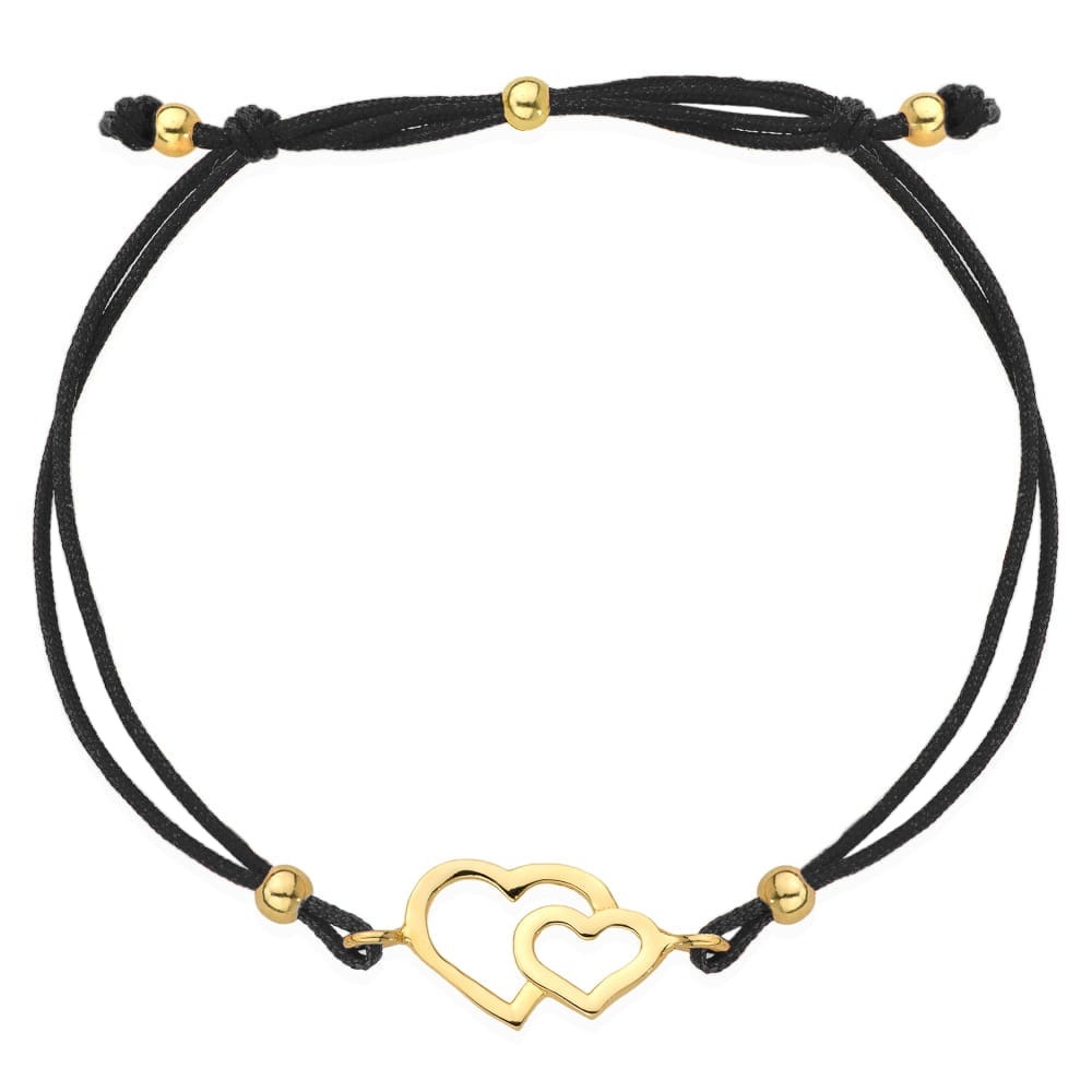 Bratara Snur Neagra cu Inimioare- Aur 14k