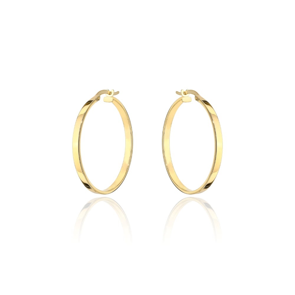 Cercei Aur 14K, Model Rotund Lat, Închidere Engleză, 2.2 cm