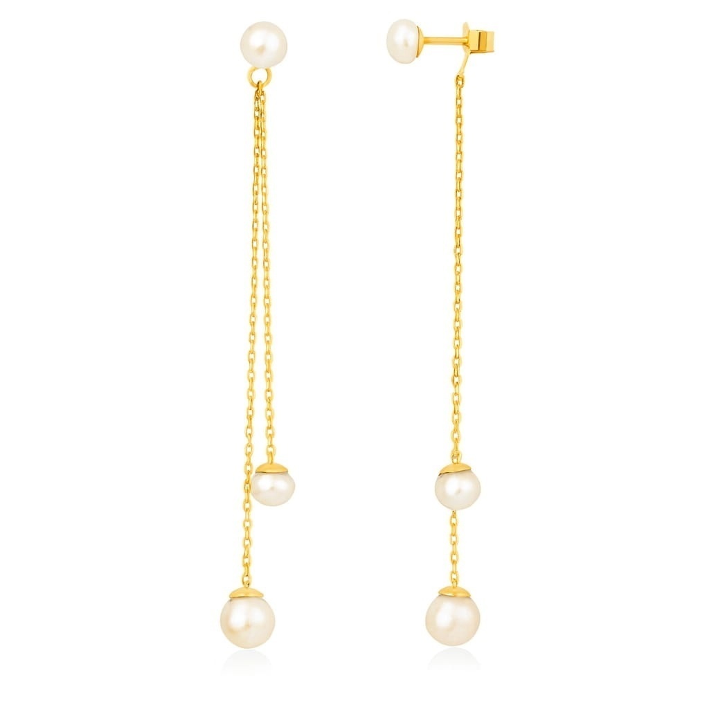 Cercei Trio Long Pearls din AUR 14K și Perle de Cultura