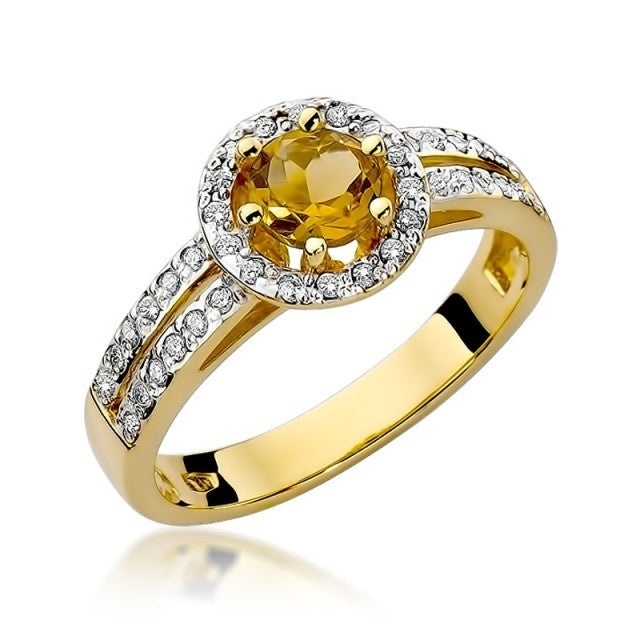 Inel Aur 14K cu Citrin 0.50 ct si Diamante Naturale 0.20 ct