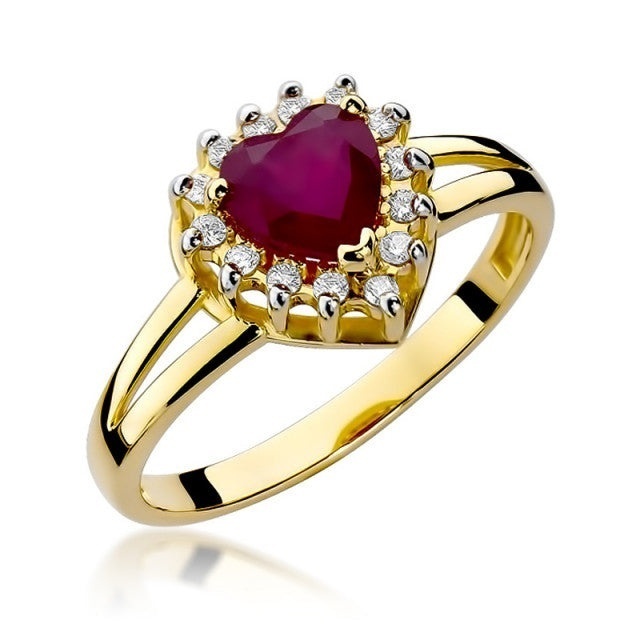 Inel Aur 14K cu Rubin 1.10 ct si Diamante Naturale 0.12 ct