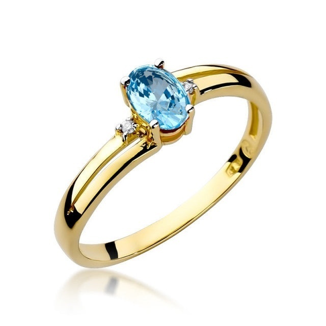 Inel Aur 14K cu Topaz Swiss 0.50 ct si Diamante Naturale 0.03 ct