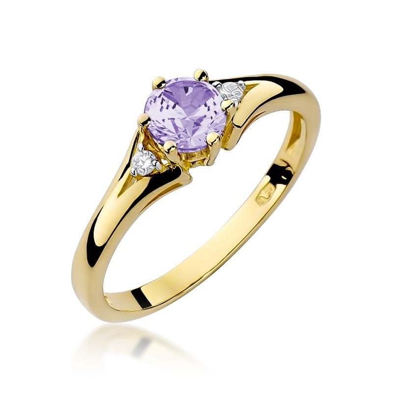 Inel Aur 9K cu Ametist 0.50 ct si Diamante Naturale 0.03 ct