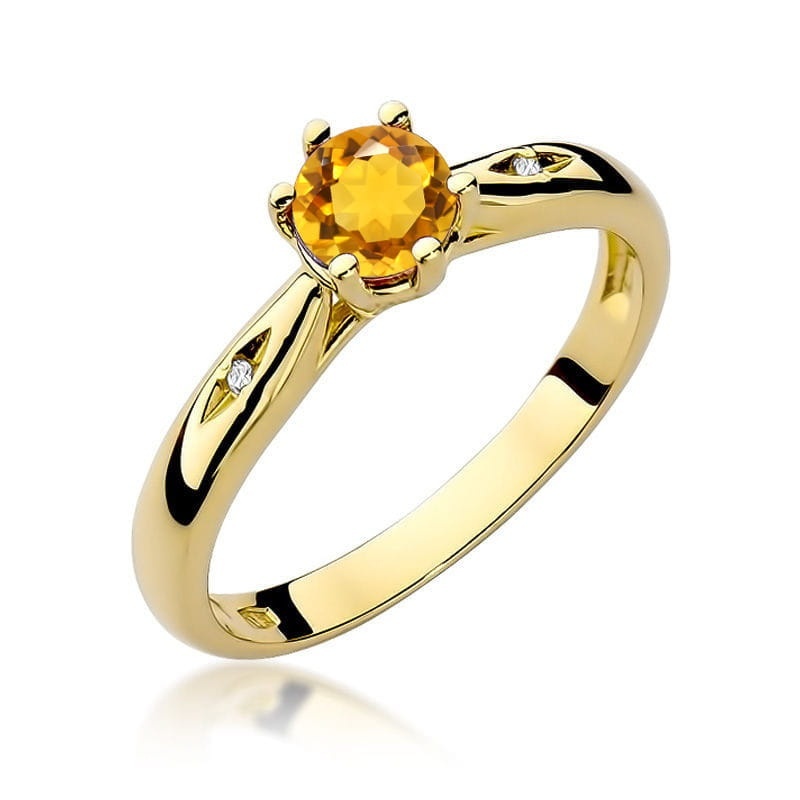 Inel Aur 9K cu Citrin 0.50 ct si Diamante Naturale 0.01 ct