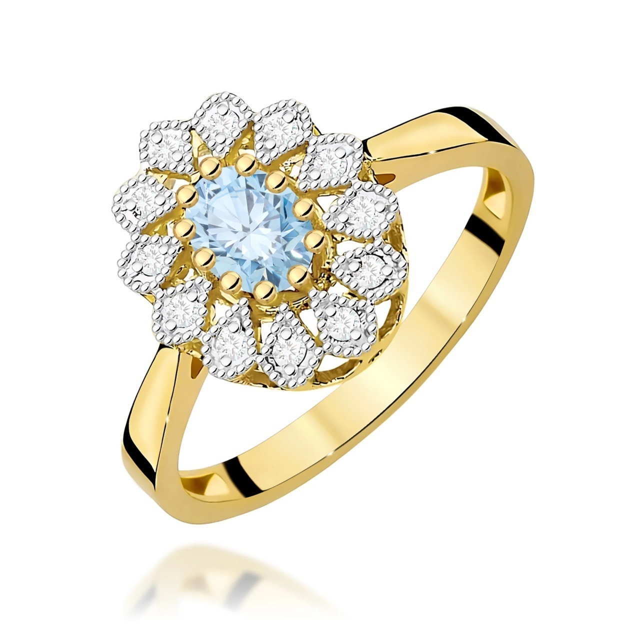 Inel Aur 9K cu Diamante Albastre de Laborator 0.60 ct