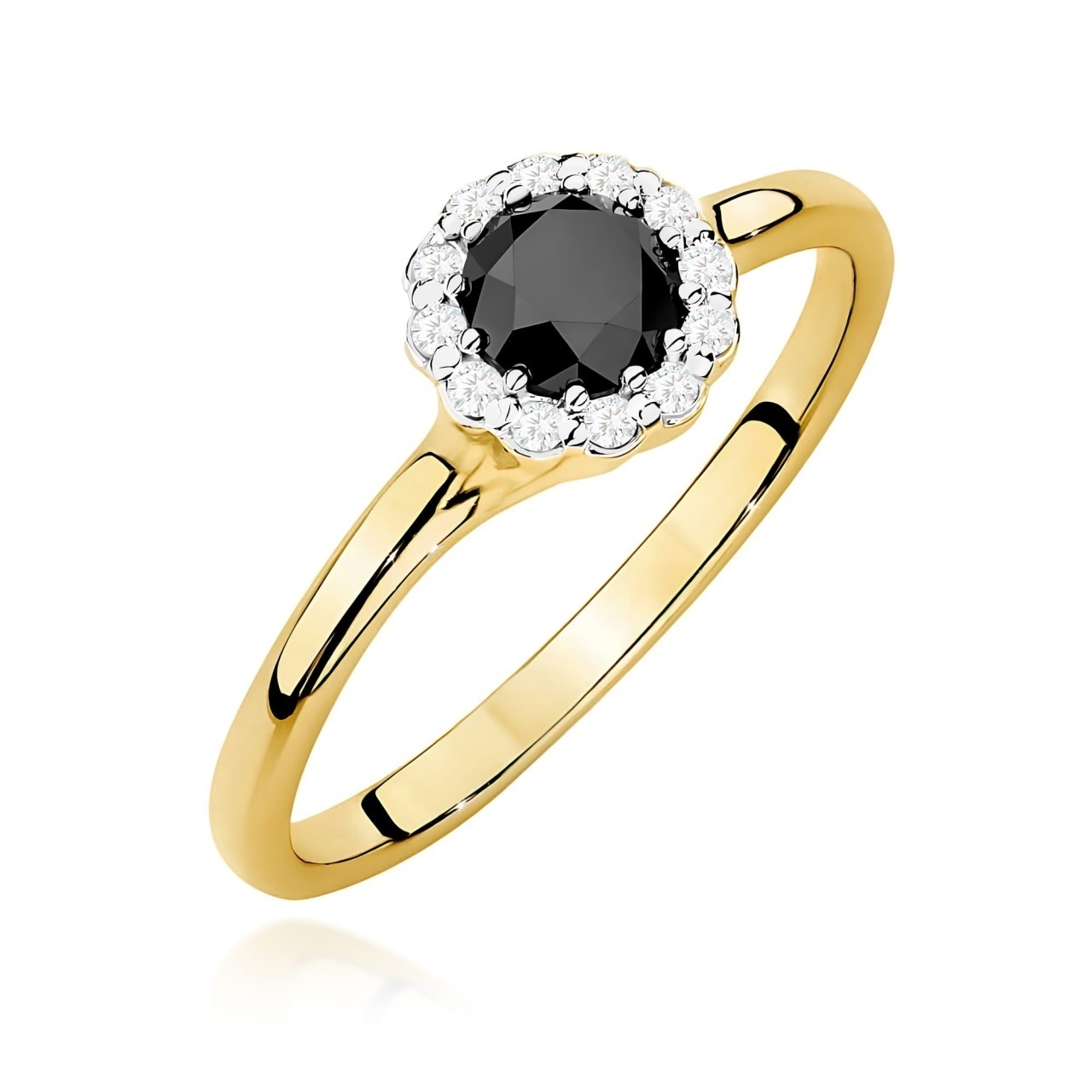 Inel Aur 9K cu Diamante Naturale Albe si Negre 0.60 ct