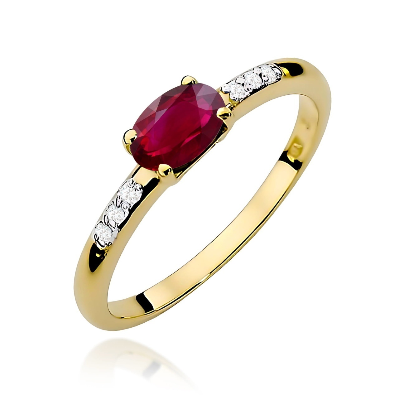 Inel Aur 9K cu Rubin 0.60 ct si Diamante Naturale 0.03 ct